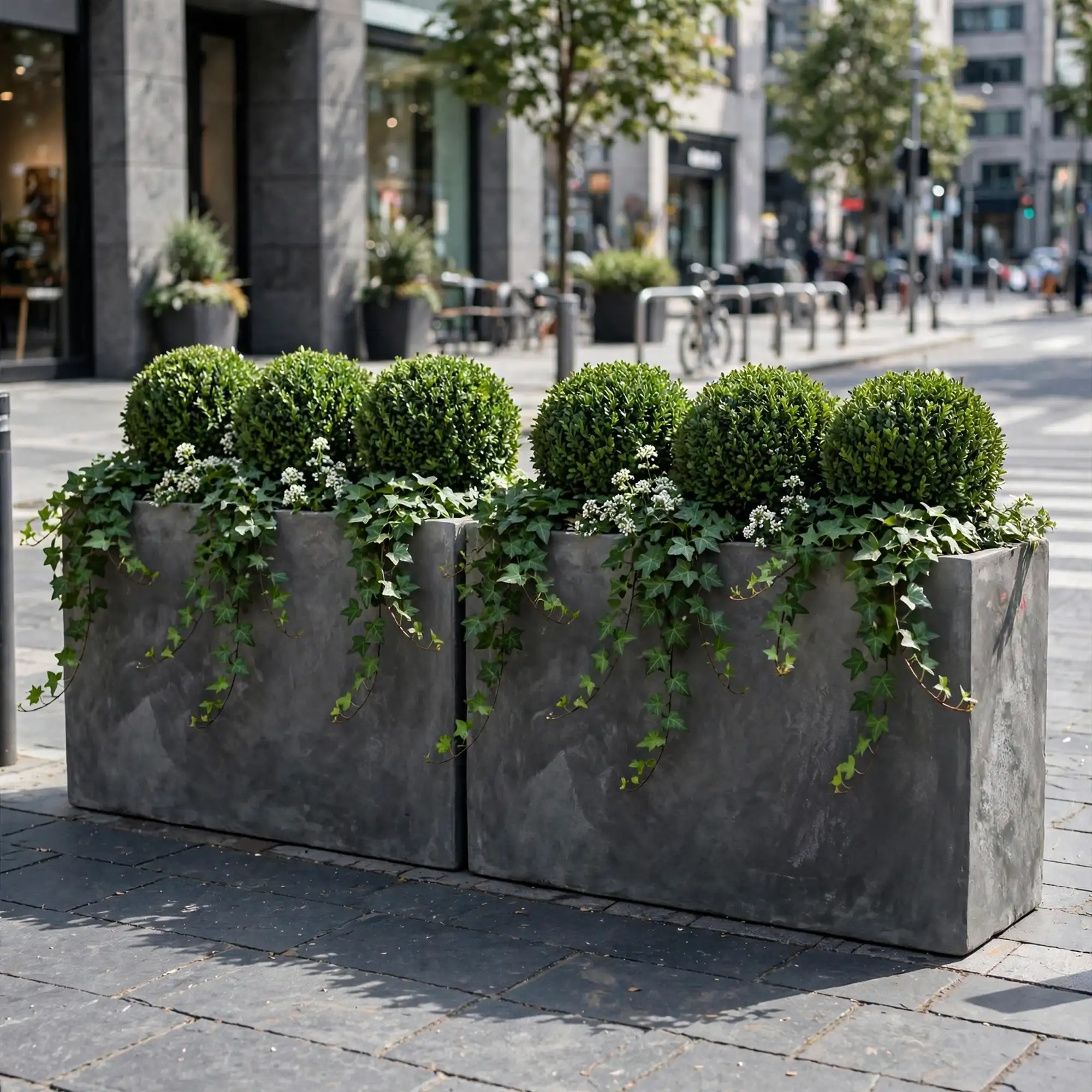 Cemento resistente para espacios públicos — Macetas y jardineras de hormigón para veredas